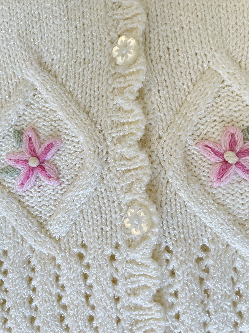 Vintage Embroidered Cardigan Sweater Floral Scallop S Cottagecore Grandma Chic - Picture 6 of 16
